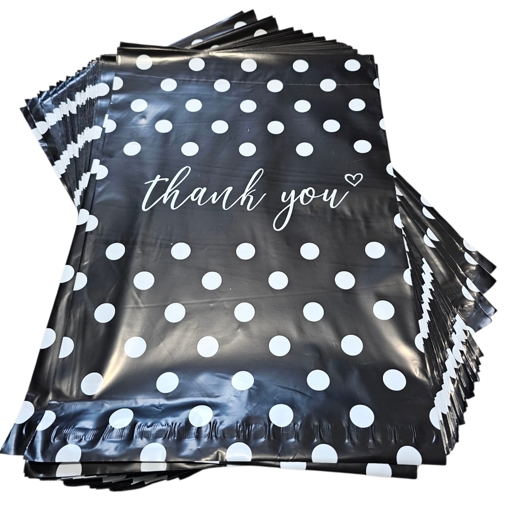 Black and White Polka Dot "Thank You" Poly Mailers, 10" x 13", 100 Count